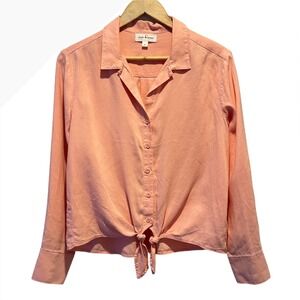 Cloth & Stone Tie Front Button Down Shirt Womens S Peach Tencel Beach Casual
